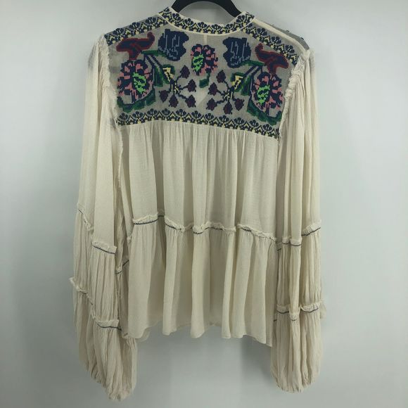 Free People Cream Blouse with Vibrant Embroidery - Picture 12 of 12